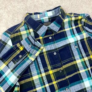 Pendleton Shirt Mens Medium Multicolor Plaid Cotton Shirttail Hem Button Up